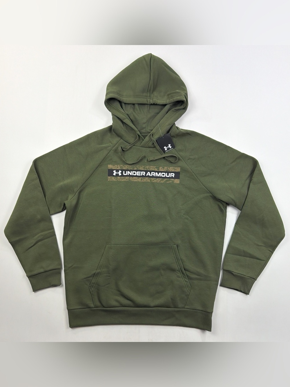 Under Armour Rival Camo Chest Stripe Mens Large Green Hoodie Pullover 1386595